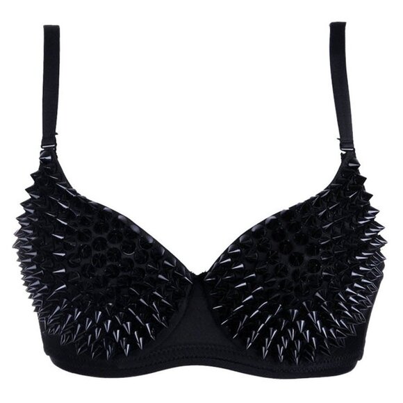 FASHION Metallic Spike Punk Goth Bra Clubwear - Black - Picture 1 of 3